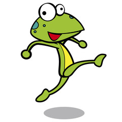 humor cartoon frog running with white background