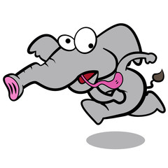 humor cartoon elephant running with white background