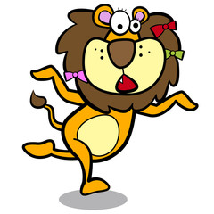 humor cartoon lion running with white background
