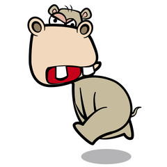 humor cartoon hippo running with white background