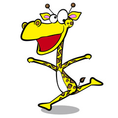 humor cartoon giraffe running with white background