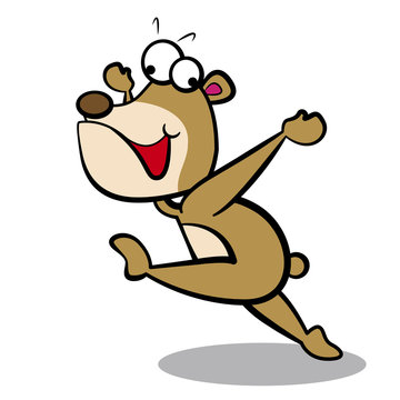 humor cartoon bear running with white background