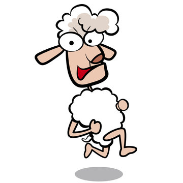 humor cartoon sheep running with white background