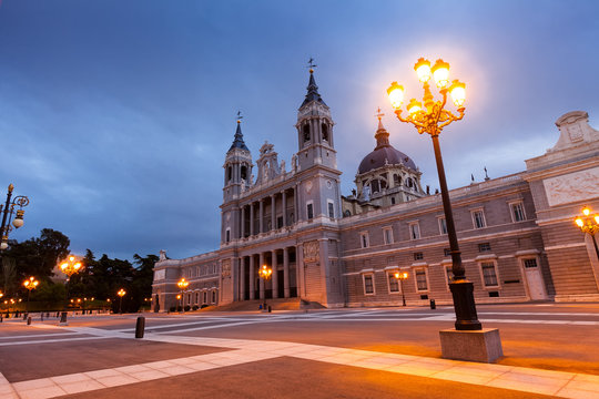 Almudena cathedral in evening. Madrid