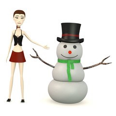 3d render of cartoon character with snowman