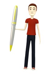 3d render of cartoon character with pen