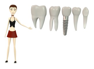 3d render of cartoon character with tooth implant