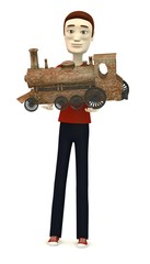 3d render of cartoon character with train