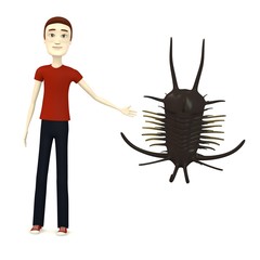 3d render of cartoon charcter with trilobite