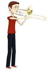 3d render of cartoon character with trumpet
