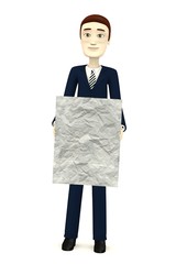3d render of cartoon charcter with wrinkled paper