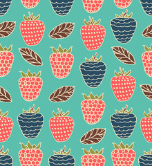 Bright childlike seamless floral pattern with berries