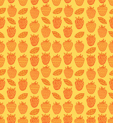 Orange linear seamless floral pattern with berries