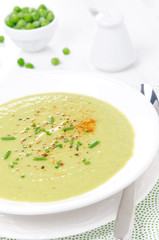 cold soup of green peas with yogurt, chives onions and peppers