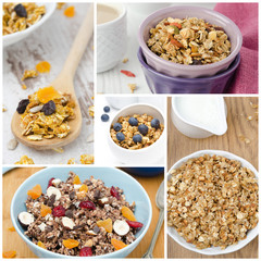 collage of five photos with granola