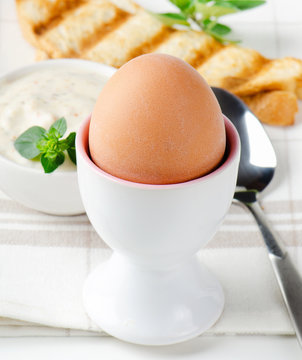 boiled eggs with toast and herb