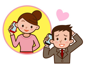 スマートフォンで会話する夫婦