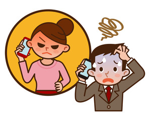 スマートフォンで会話する夫婦