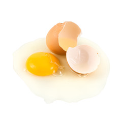 Cracked egg shell with yolk and protein