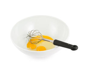 Yolk and protein in a bowl with egg beater
