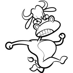 coloring humor cartoon bull running with white background