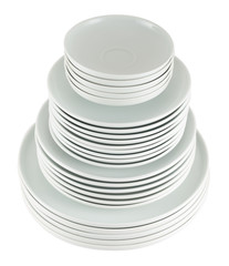 Pile of clean white dish plates isolated