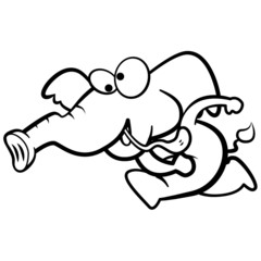 coloring humor cartoon elephant running with white background