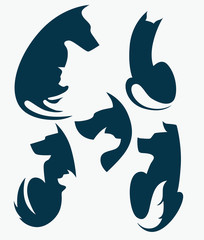 cats and dogs, lovely pets, silhouettes