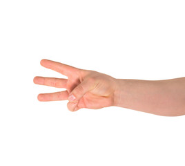 Three finger hand gesture sign isolated