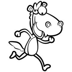 coloring humor cartoon horse running with white background