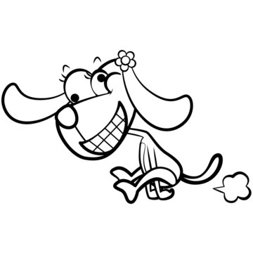 coloring humor cartoon dog running with white background