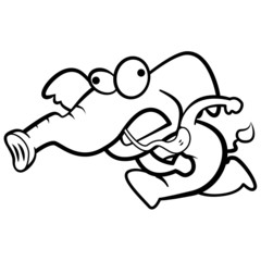 coloring humor cartoon elephant running with white background