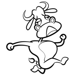 coloring humor cartoon bull running with white background