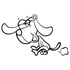 coloring humor cartoon dog running with white background