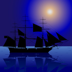 Sailing Ship In The Night Sea