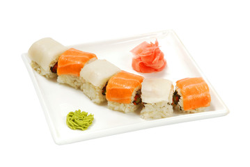 rolls with salmon and squid