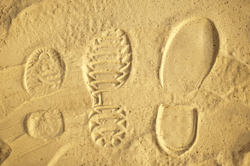 Family human footprints in the sand