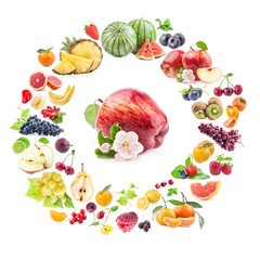 Collection of fruits isolated on white background
