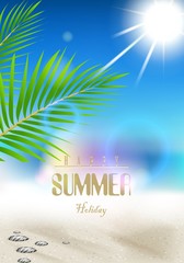 Summer holidays vector background with sand beach and palm tree