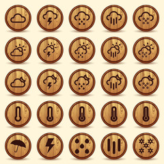 Wood Weather Icons in Brown Background