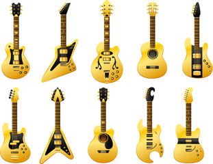 Vector golden guitars set. To see the other vector guitar illustrations , please check Guitars collection.