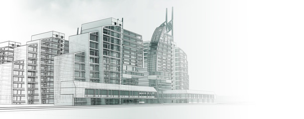 Sketch design of urban buildings in bright midtones.