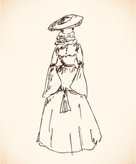 Sketch of woman in retro clothes