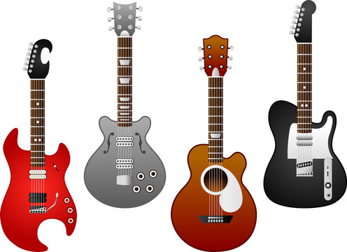 Vector acoustic and electric guitars set. To see the other vector guitar illustrations , please check Guitars collection.