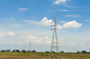 High voltage power pylons in the countryside