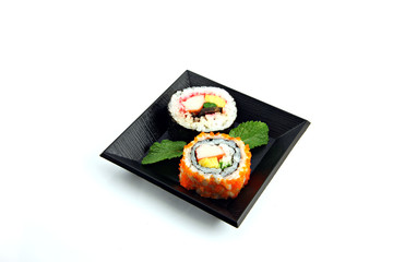 Sushi made ​​from seafood on a white background.