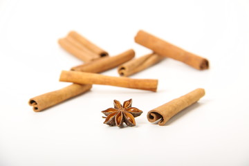 cinnamon and star anise, isolated on white background