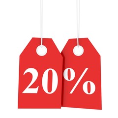 Obraz na płótnie Canvas Price discount 20 percent off on red hanging labels