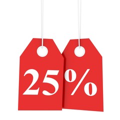 Obraz na płótnie Canvas Price discount 25 percent off on red hanging labels