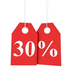 Obraz na płótnie Canvas Price discount 30 percent off on red hanging labels